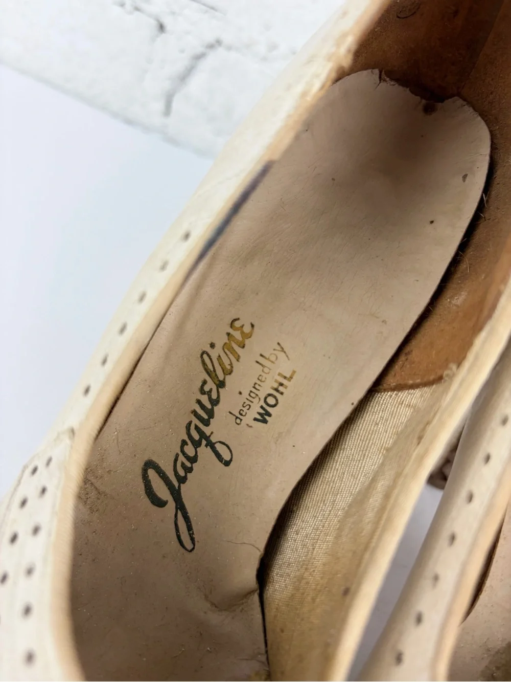 VTG 30s 40s Jacqueline Wohl Cream Vintage Peep Toe Cutout Heels